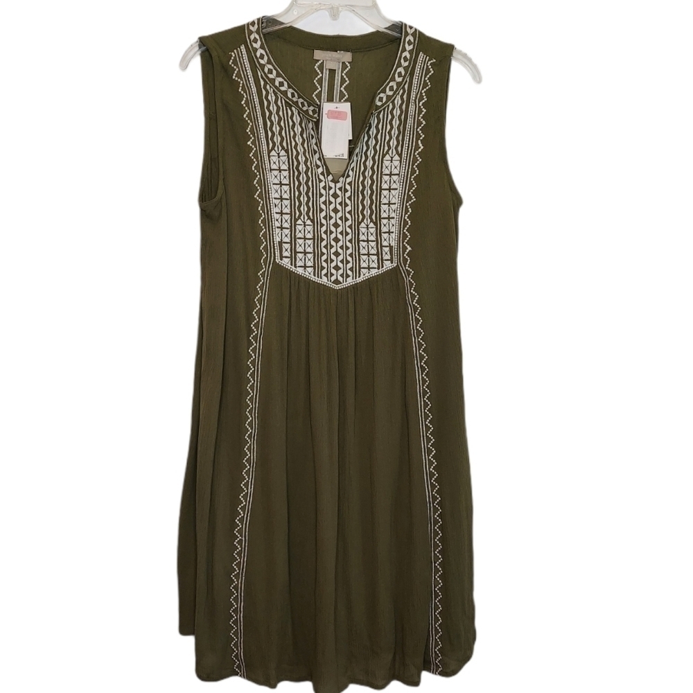 Joan Vass Green A-line Dress Embroidered Small